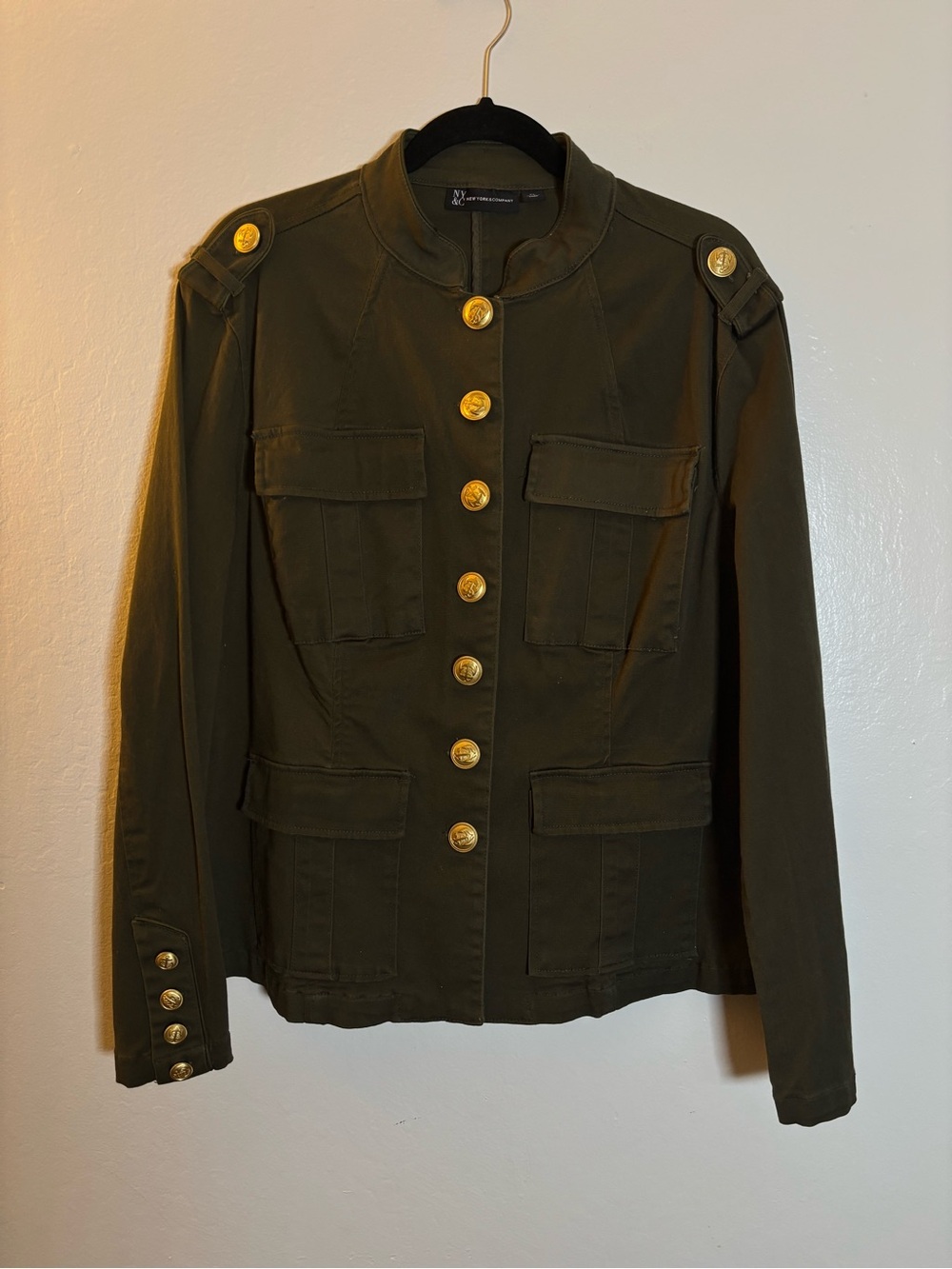 New York & Company Olive Military-Style Button Front Women's Jacket